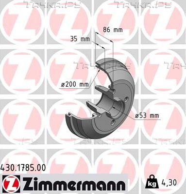 Тормозной барабан Zimmermann задний для Opel Corsa C 2000-2009. Артикул 430.1785.00