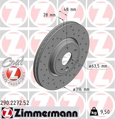 Тормозной диск Zimmermann SPORT Z передний для Jaguar XE I 2015-2026. Артикул 290.2272.52