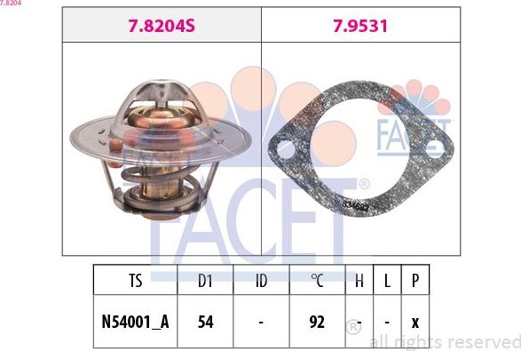 Термостат Facet Made in Italy - OE Equivalent для Ford KA I 1996-2008. Артикул 7.8204