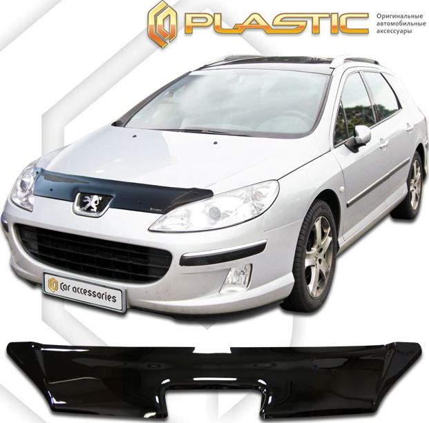 Дефлектор СА Пластик для капота (Classic черный) Peugeot 407 седан 2004–2011. Артикул 2010010109837