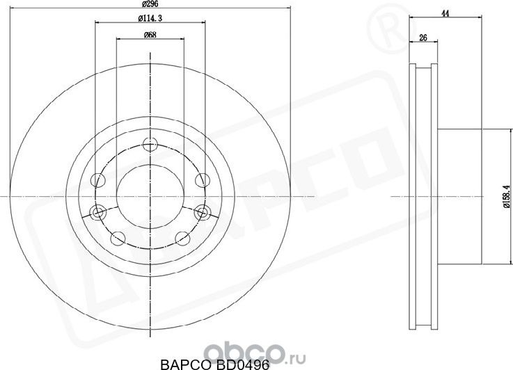 Диск тормозной передний вентилируемый BD0496, (Bapco). Артикул BD0496