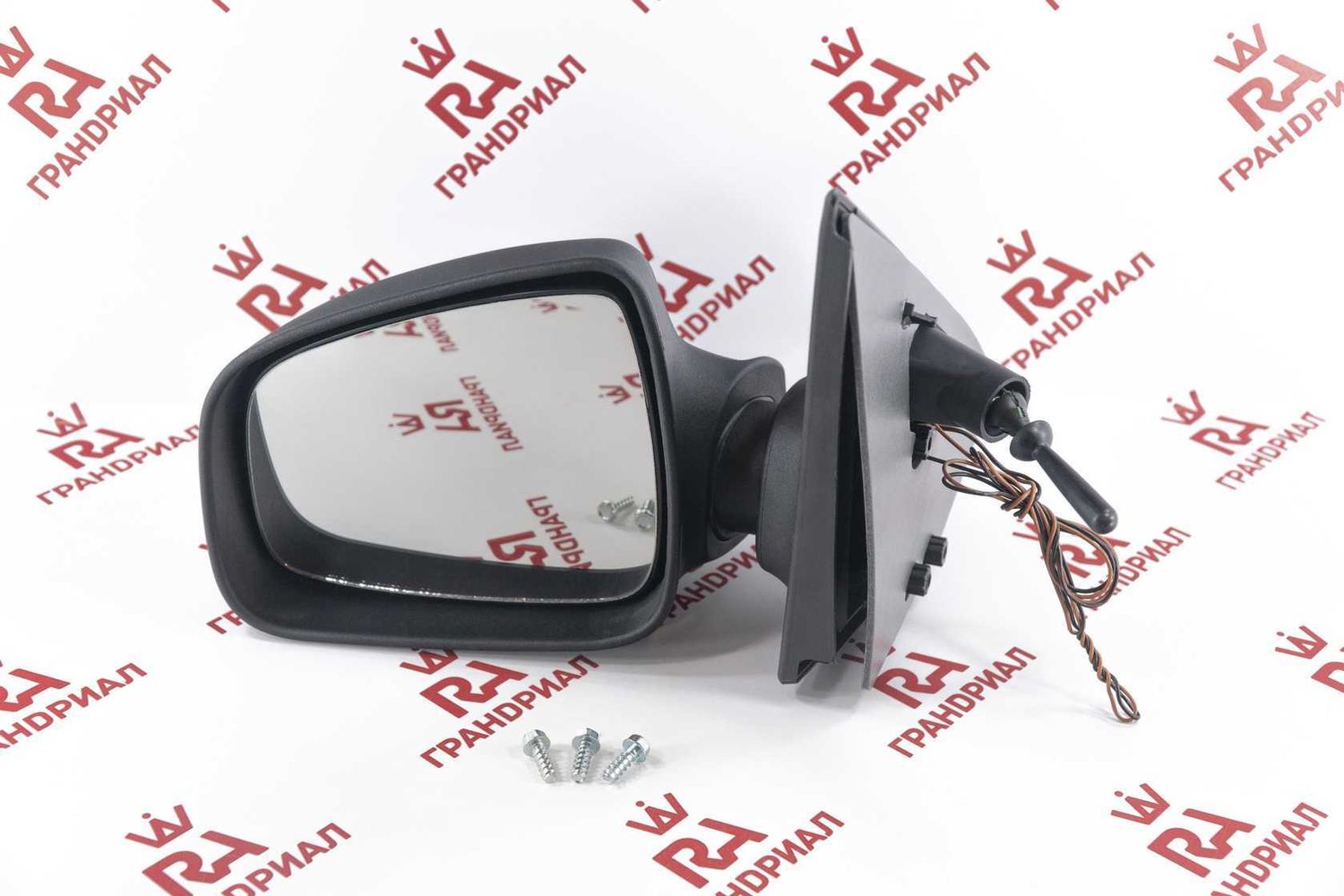 Зеркало боковое RENAULT Logan 2/Sandero 2014 тросовое ОБОГРЕВ с НАКЛАДКОЙ ЛЕВОЕ (Грандриалавто). Артикул GR01115
