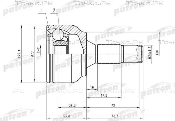 Шрус наружный (граната) Patron для Peugeot 307 I 2000-2009. Артикул PCV1456