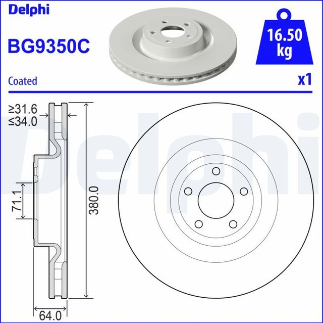 Тормозной диск Delphi передний для Ford Mustang VI 2015-2019. Артикул BG9350C