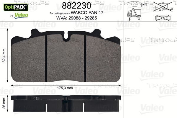Тормозные колодки Valeo OptiPack передние/задние для IVECO EuroCargo IV 2013-2026. Артикул 882230