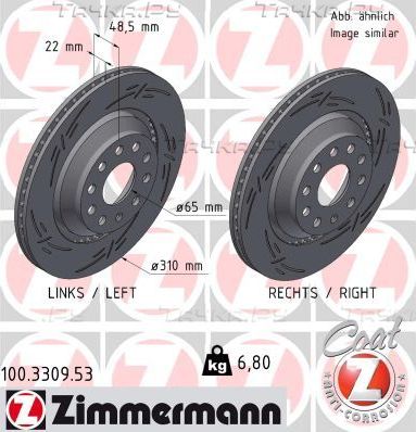 Тормозной диск Zimmermann Black Z задний для Volkswagen Passat B6 2005-2011. Артикул 100.3309.53