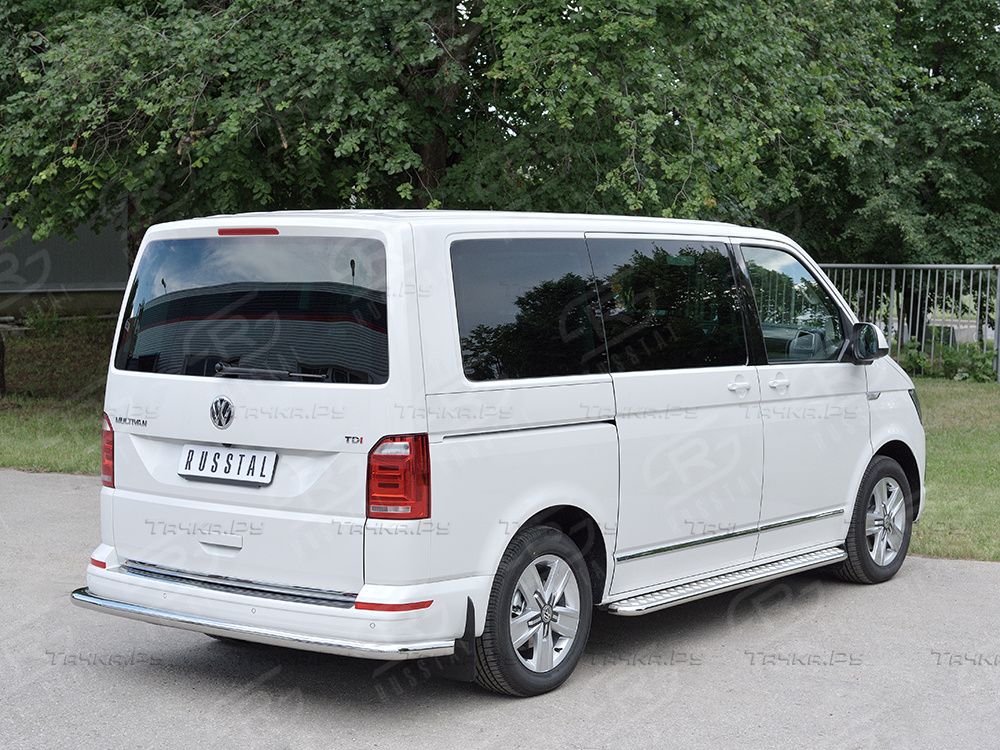 Защита RusStal заднего бампера d63 секция для Volkswagen Transporter T6 (длинная база) 2015-2026. Артикул VCTZ-002321