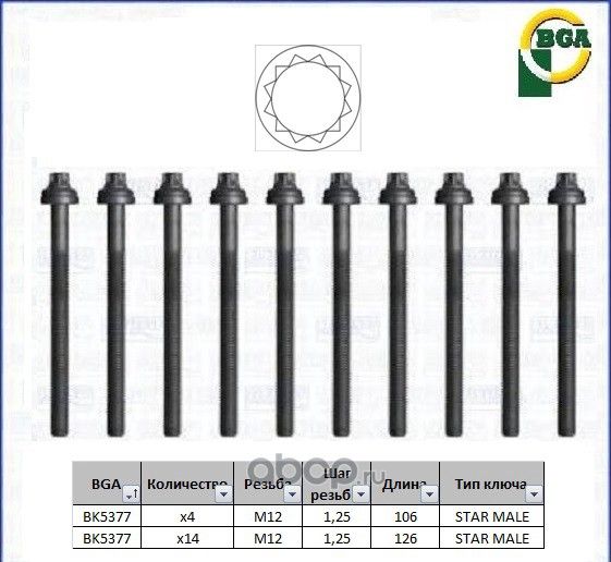 Комплект болтов ГБЦ BGA для Volkswagen Taro 1989-1997. Артикул BK5377