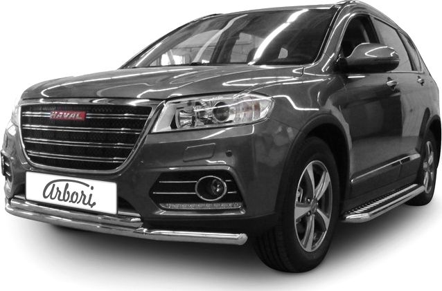 Защита Arbori переднего бампера d57+d42 двойная для Haval H6 2014-2020. Артикул AFZDAHAVH602