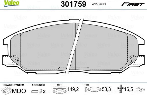 Тормозные колодки Valeo First. Артикул 301759