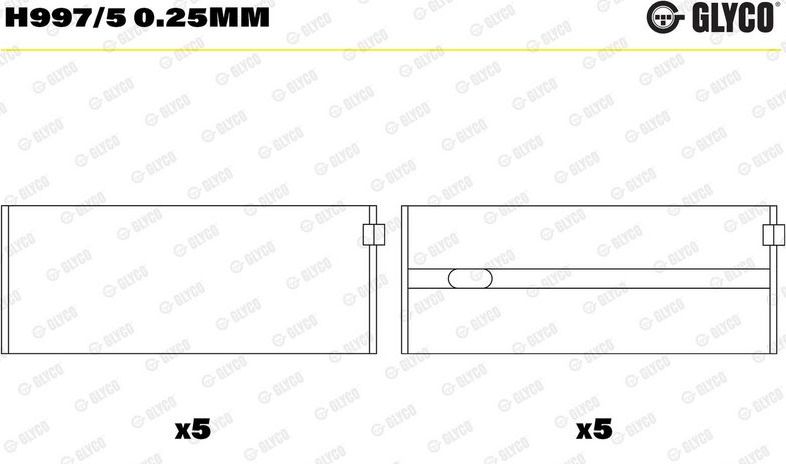 Вкладыши коренные Glyco для Mercedes-Benz Sprinter 903 1995-2006. Артикул H997/5 0.25mm