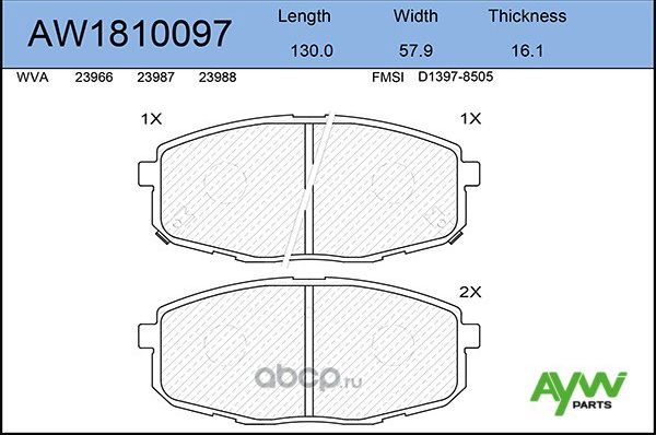 Колодки тормозные передние HYUNDAI i30, KIA Carens 02>/Ceed/Pro Ceed/Cerato 08 (Aywiparts). Артикул AW1810097
