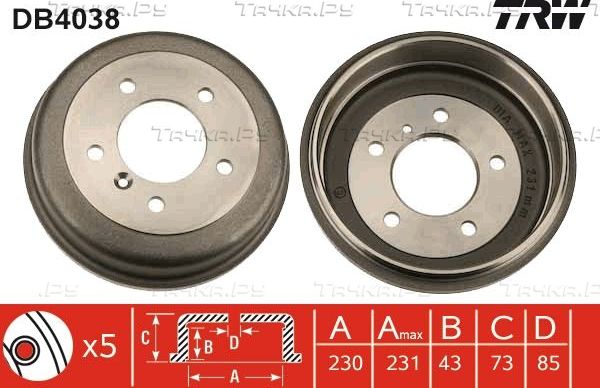 Тормозной барабан TRW. Артикул DB4038