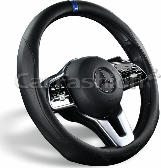 Оплётка на руль CarFashion Torsion (размер M, натуральная кожа, цвет ЧЕРНЫЙ/ЧЕРНЫЙ/СИНИЙ). Артикул 31625