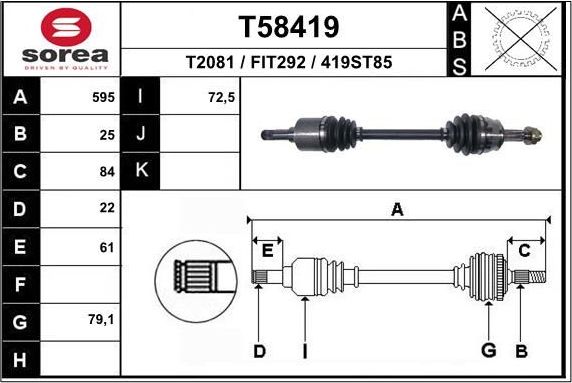 Полуось (привод в сборе, приводной вал) EAI. Артикул T58419