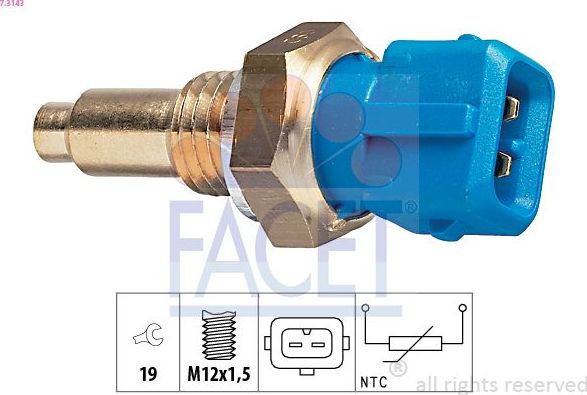 Датчик температуры охлаждающей жидкости Facet Made in Italy - OE Equivalent. Артикул 7.3143
