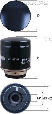 Масляный фильтр Mahle-Knecht для Audi A3 III (8V) 2013-2026. Артикул OC 593/4
