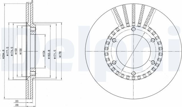 Тормозной диск Delphi передний для Nissan Patrol Y60 1986-1998. Артикул BG2365