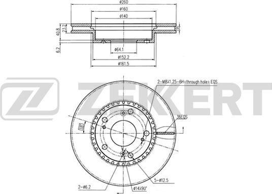 Тормозной диск Zekkert передний для Honda Civic VII 2002-2005. Артикул BS-5736