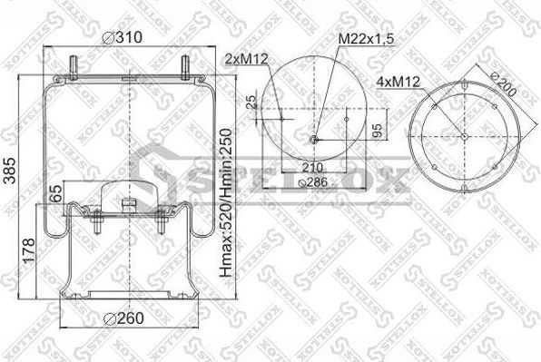Пневмоподушка (пневморессора) Stellox для Renault Magnum 1990-2013. Артикул 90-40231-SX