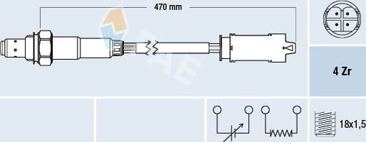 Лямбда-зонд (кислородный датчик) FAE. Артикул 77326