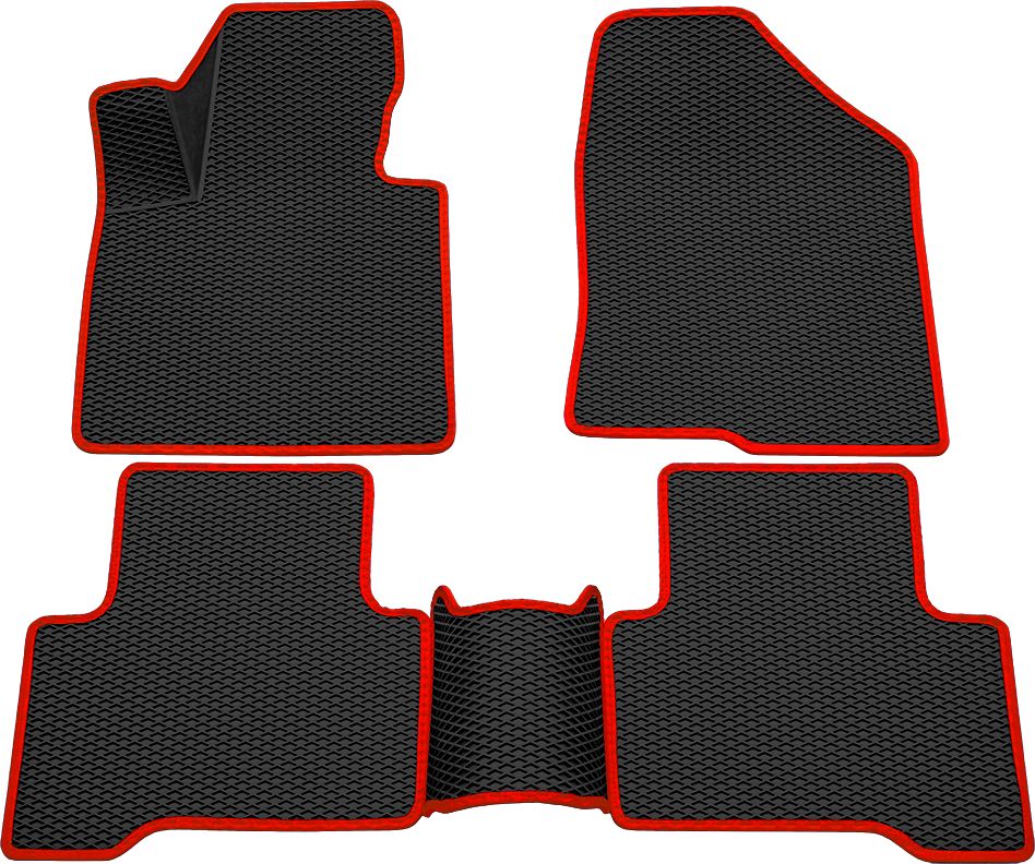 Коврики Rezkon 3D EVA Ромб резиновые для салона Hyundai Santa Fe III 2012-2018 Красный кант. Артикул 9220045404