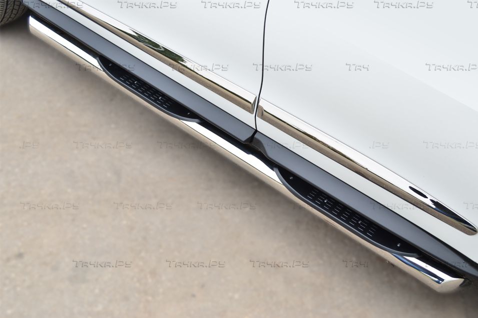Пороги RusStal d76 с накладкой (вариант 1) для Infiniti JX 35 2013-2026. Артикул JXT-0014621