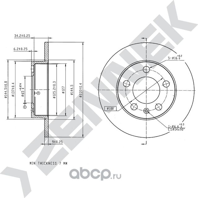 Диск тормозной задний AUDI A3 96-03 SEAT TOLEDO 98-19 (Zennek). Артикул DBD0007