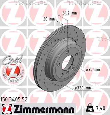 Тормозной диск Zimmermann Sport Coat Z задний для BMW 6 II (E63/E64) 2004-2010. Артикул 150.3405.52