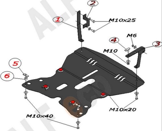 Защита алюминиевая Alfeco для картера и КПП Fiat Panda 2003-2011. Артикул ALF.06.04al