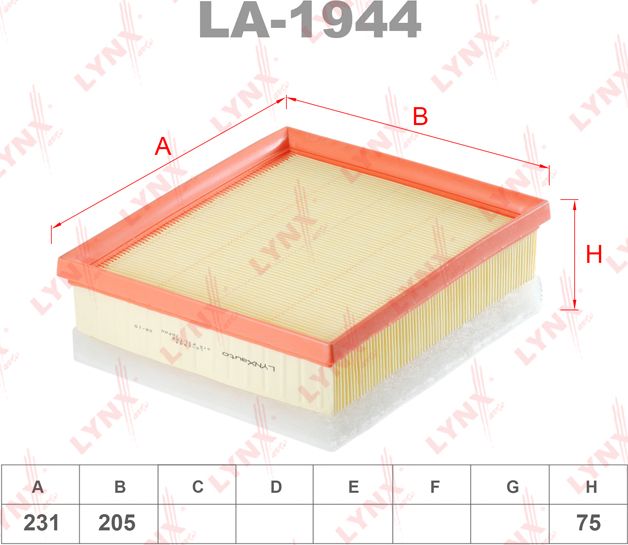 Воздушный фильтр LYNXauto. Артикул LA-1944