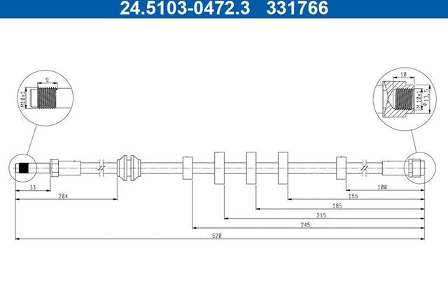 Тормозной шланг ATE для Audi A4 IV (B8) 2007-2015. Артикул 24.5103-0472.3