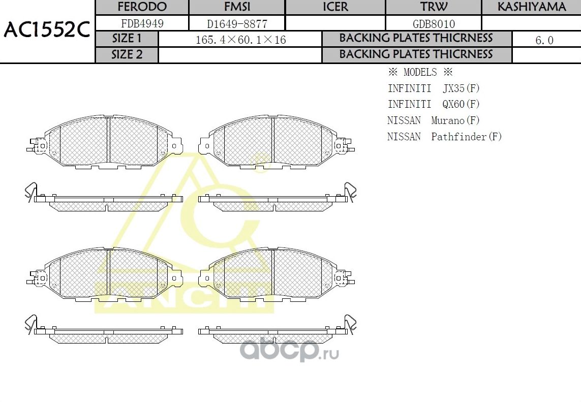 Тормозные колодки ANCHI AC1552C Anchi. Артикул AC1552C