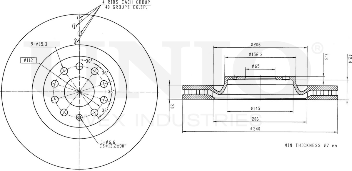 Диск тормозной (Unio). Артикул BRD-20542