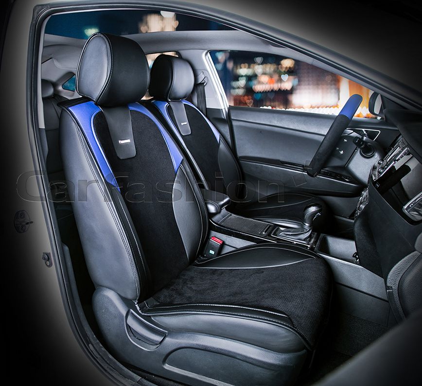 Накидки универсальные CarFashion Space на передние сидения авто, цвет Черный/Черный/Синий. Артикул 21404
