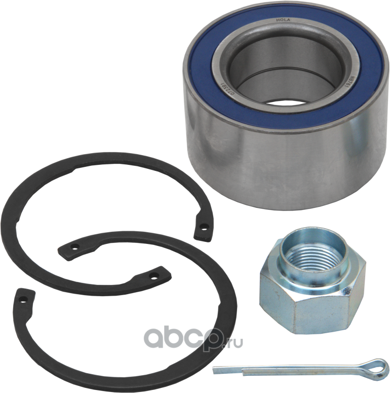 Подшипник ступицы, комплект, передний, подшипник, гайка, стопорное кольцо - 2шт., шплинт, CHEVROLE (Hola). Артикул NB761