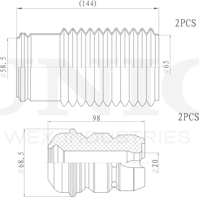 Отбойник и пыльник амортизатора, комплект (Unio). Артикул DUC-50048