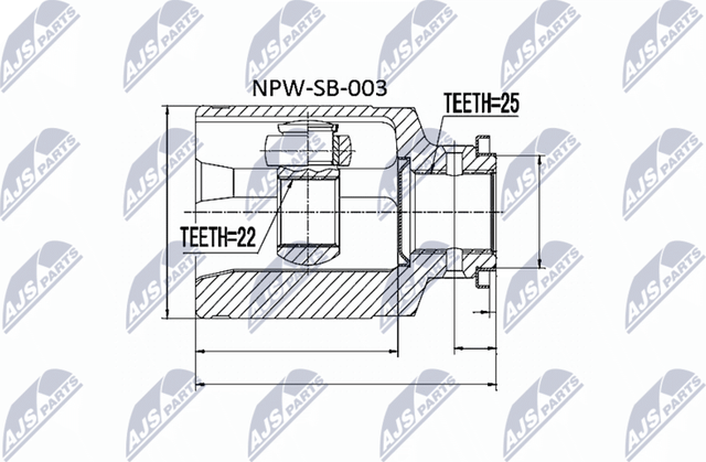 Шрус внутренний (граната) NTY передний для Subaru Impreza I 1992-2000. Артикул NPW-SB-003