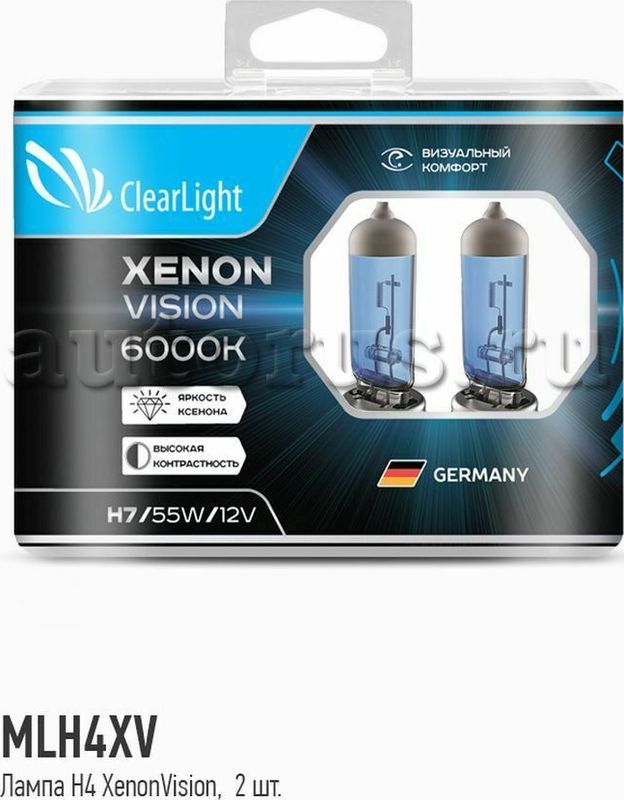 Лампа 12V H4 60/55W P43t бокс (2шт.) Xenon Vision CLEARLIGHT. Артикул MLH4XV