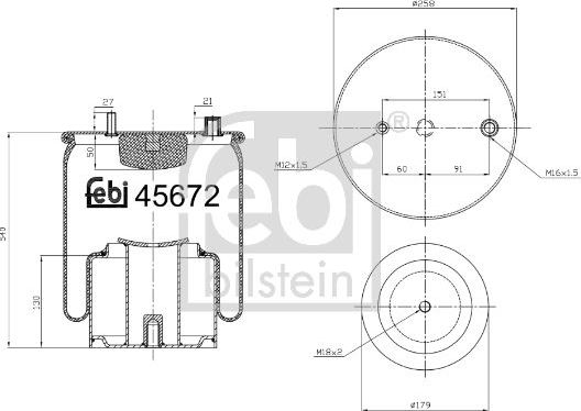 Пневмоподушка (пневморессора) Febi Bilstein задняя для MAN TGL 2004-2026. Артикул 45672