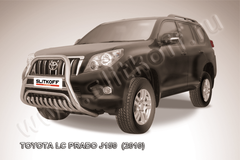 Кенгурятник Slitkoff d76 высокий с защитой картера для Toyota Land Cruiser Prado 150 2009-2013. Артикул TOP001