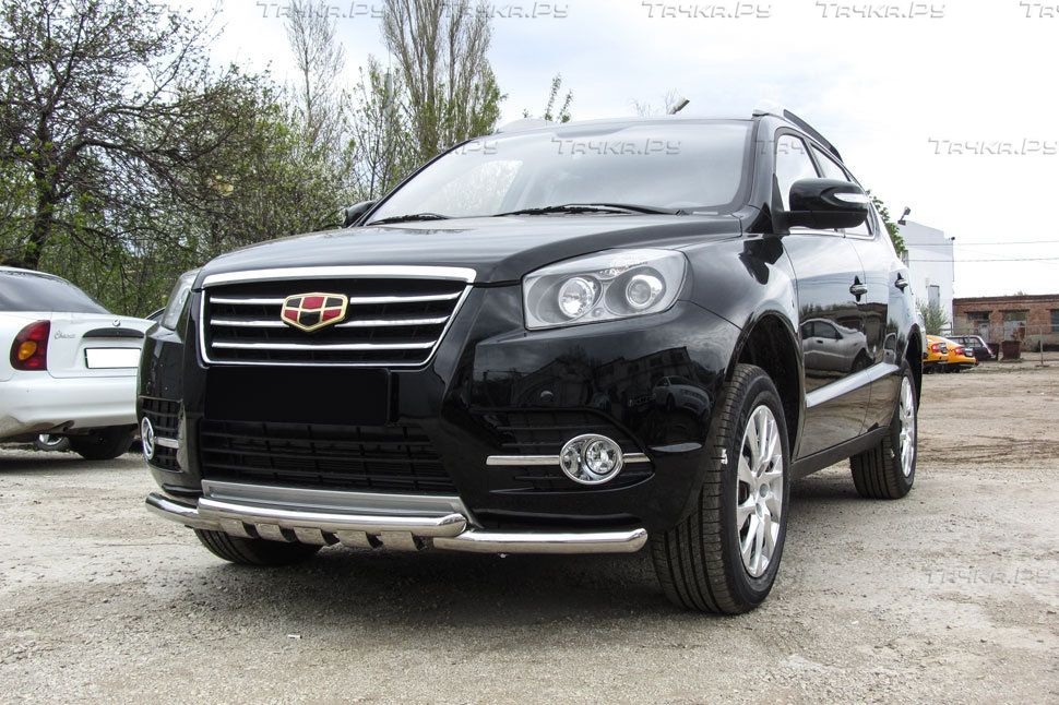 Защита Slitkoff переднего бампера d57+d57 двойная с профильной ЗК для Geely Emgrand X7 рестайлинг 2016-2026. Артикул GAFX716001