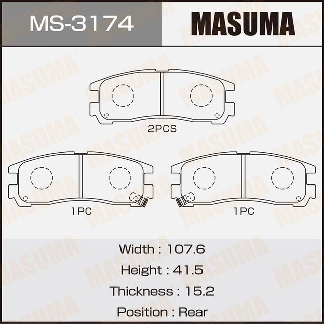 Тормозные колодки Masuma задние для Mitsubishi Pajero Pinin 2000-2007. Артикул MS-3174