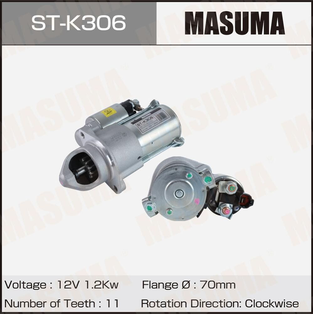 Стартер MASUMA, HYUNDAI / G4KA, G4KD (12V/ 1.2KW). Артикул STK306