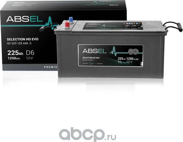 Аккумулятор ABSEL SELECTION HD EVO 12V D6 225Ah 1250A (3) ОП (грузовая) type EUR Absel. Артикул QV225125A06C