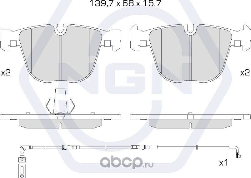 Колодки тормозные керамические, задние (NGN). Артикул 3502621