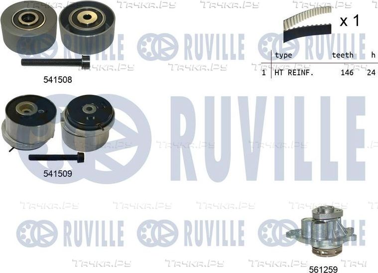 Помпа (водяной насос) с комплектом ремня ГРМ Ruville для Chevrolet Tracker III (Trax) 2012-2026. Артикул 5503201