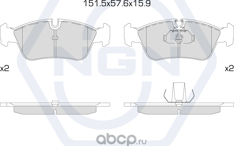Колодки тормозные керамические, передние (NGN). Артикул 3501800