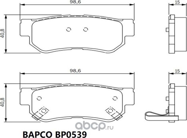 Колодки тормозные дисковые зад. KIA MAGENTIS 01-, HYUNDAI MATRIX 01-1 (Bapco). Артикул BP0539