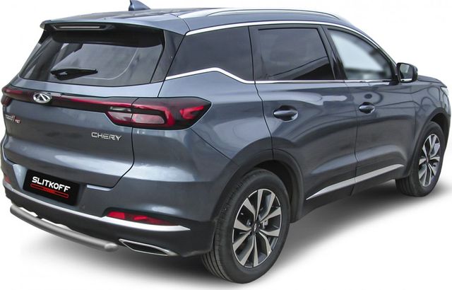 Защита Slitkoff заднего бампера d57 для Chery Tiggo 7 Pro 2020-2026 Серебристая. Артикул CT7PR-009S